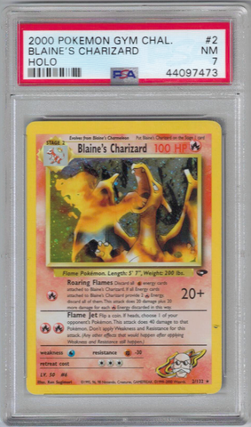 BLAINE'S CHARIZARD - 2/132 - HOLO RARE - PSA 7 - GYM CHALLENGE